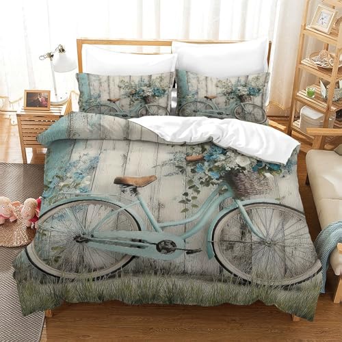 Vélo Vintage housse de couette 3D imprimée avec fermeture éclair et microfibre pour lit simple - 3