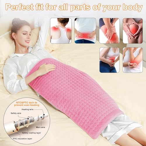 Image of Deepsoon Heating Pad,Electric Heating Pads for Back,Neck,Moist Heating Pad for Abdomen Shoulder Knee Legs,Dry /Moist Heat&Auto Shut Off,Mother's Day Birthday for Men and Women,BabyPink,33x17 Inch