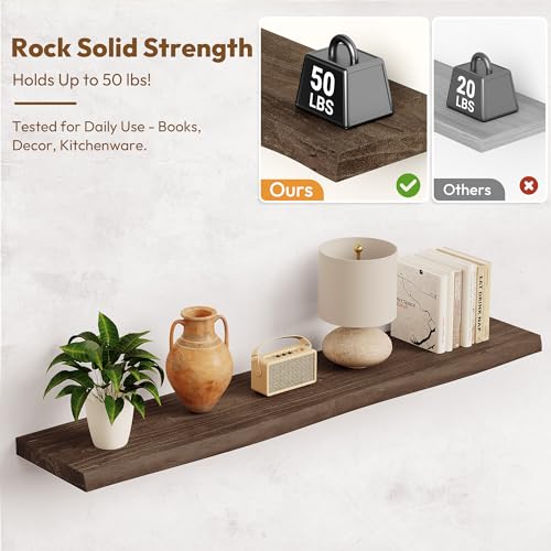 Image of Vivelove Wood Floating Shelves Live Edge 40 inch Set of 2, Dark Walnut