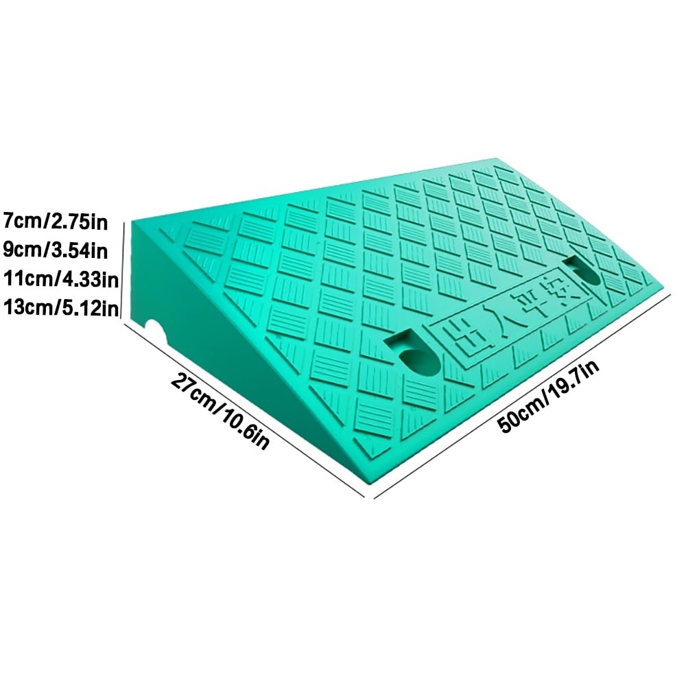 Rampas De Umbral De Plástico De 7-13cm Alto, Rampas para Bordillos Resistente, Rampas para Silla De Ruedas Antideslizantes, Rampa De Acceso para Coche Moto Bicicleta Scooter(Green,50x27x13cm)