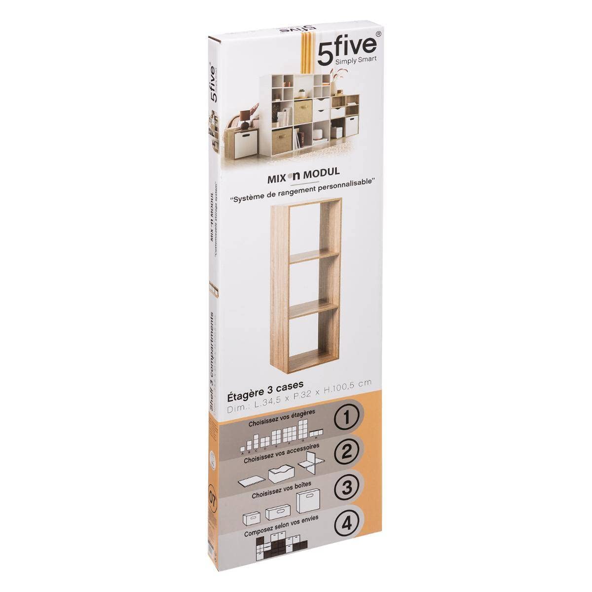 5 Five 83190 Estanteria Madera para 3 Cajas Organizadoras, 34.4x32x100.5 cm, Multicolor