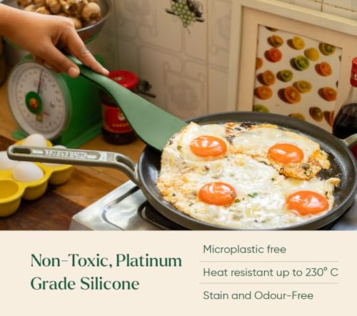Image of Ember Cookware Silicone Flip Spatula 34 cm | 230C Heat Resistant | Wide, Versatile Spatula for Dosa, Pancakes & Cutlets | Platinum Grade Silicone | Non Scratch Seamless Unibody Design | Green