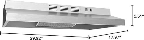 Miniatura 10 de Midea MVU30W2AST Rango de ventilación para debajo del gabinete de 30 pulgadas, convertible sin conductos con acero inoxidable duradero, campana de