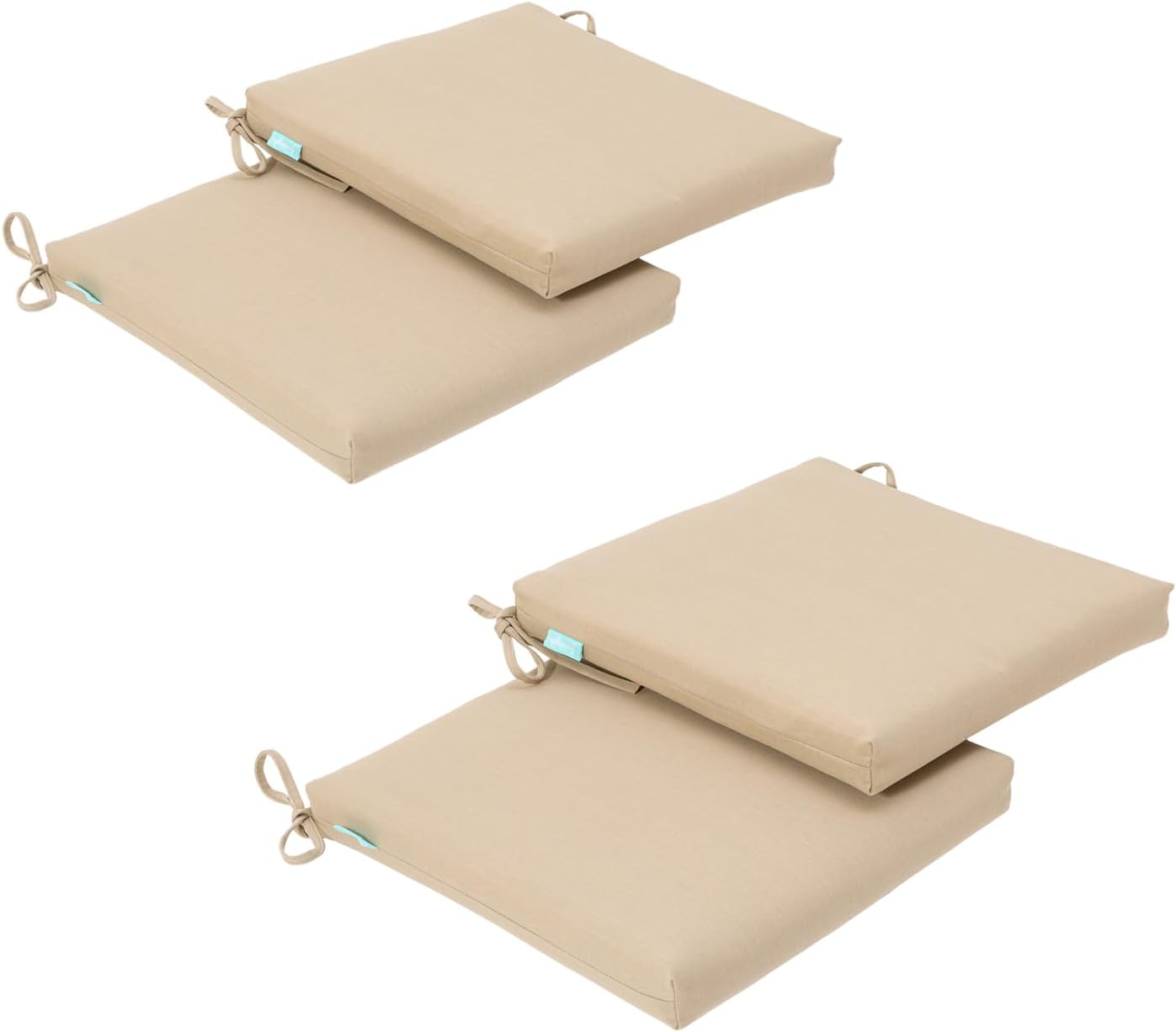 QILLOWAY Outdoor Indoor Chair Pads,Seat Cushions, Square Foam Dining Chair Patio Cushion Set of 4, All Weather, 17" Lx17 Wx3 D (Beige/Sand/Camel)