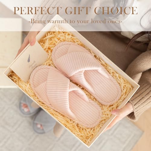 Image of GOEWY Slippers for Women Memory Foam House Bedroom Corduroy Crossbands Open Toe Slides Sandals Shoes Comfy Trendy Gift for womens Anti-Skid sole
