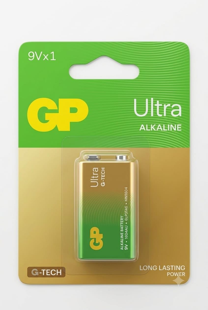 designed for gp ultra g-tech alkaline 9v 1604au 6lr61 mn1604 battery, (pack of 1)