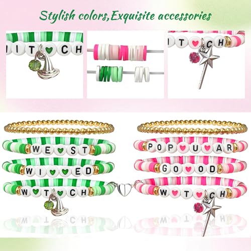 Image of Green and Pink Friendship Matching Bracelets-Crown Witch Hat Matching Bracelets-BFF Couples Accessories, for Fans' Birthdays, and Party Favors for Fans