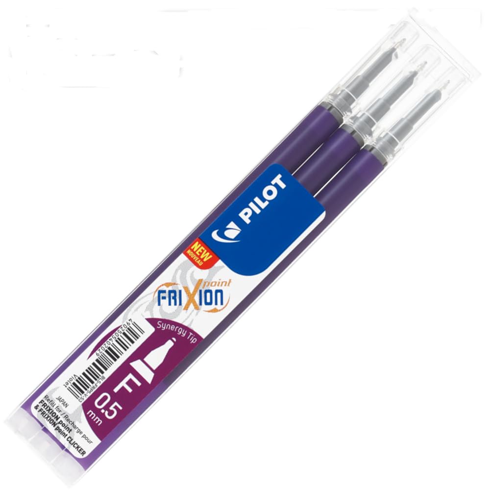 Frixion Point - Ultra Fine Erasable Rollerball - 0.5mm Needle Point - Pack of 3 Refills - Purple Ink