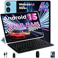 DMOAO Tablet 10 Pollici Android 15 con 30 GB RAM + 2TB ROM Espansione, FHD Tablet con Tastiera e Mouse, 5G Wi-Fi, GPS, Widevine L1, Octa-Core, USB-C, BT 5.0, 6000 mAh, 8MP+5MP, Gemini AI, Blu