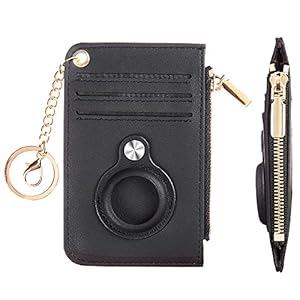 Hawanik Women’s Slim Keychain Wallet Compatible with AirTag Wallet Holder Case (Black)