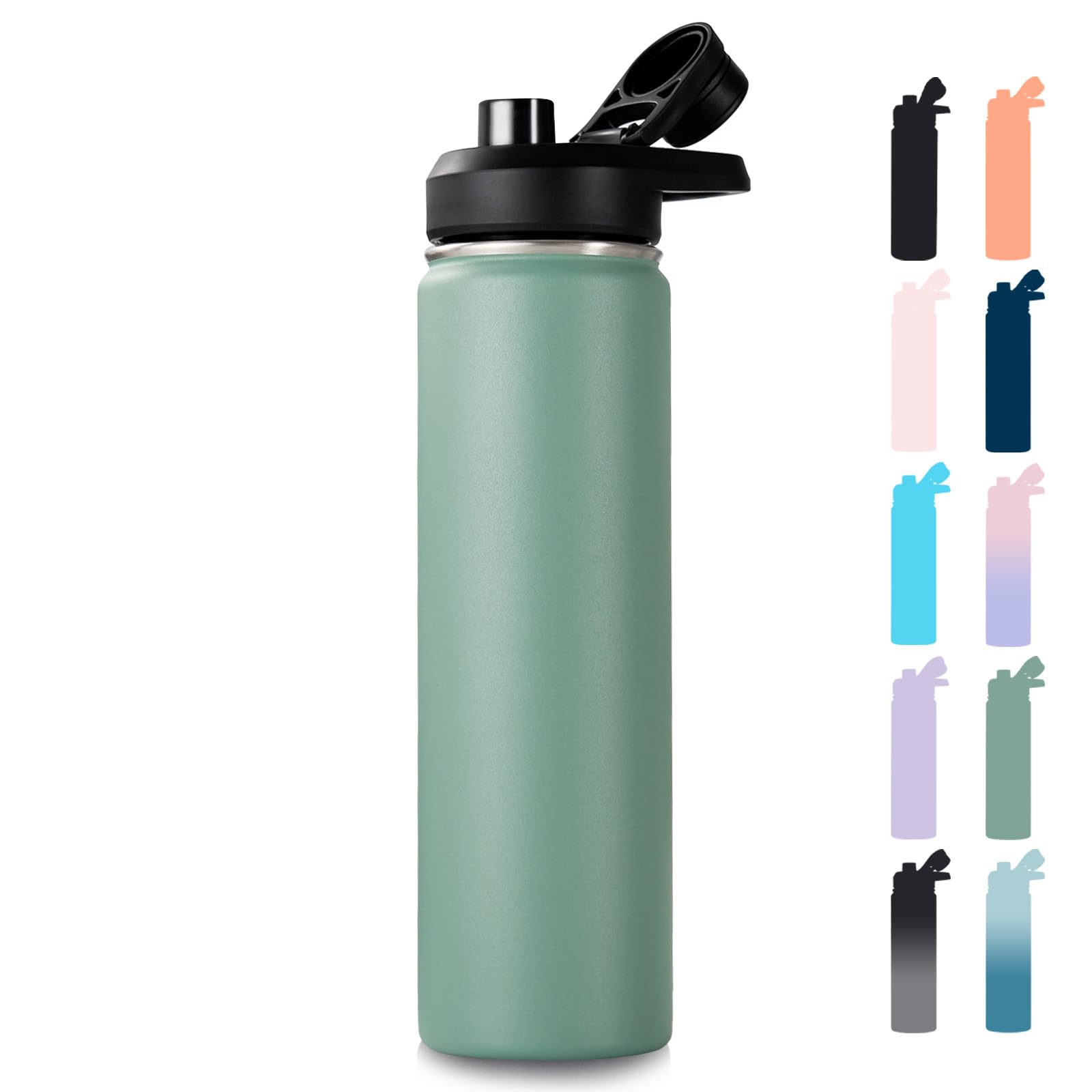 Photo 1 of Fijinhom 24 oz Insulated Water Bottle with Handle, 304 Stainless Steel Water Bottles with Wide Mouth, Double Wall Vacuum Sports Water Bottle, BPA Free, Keep Cold and Hot, Forest Green
