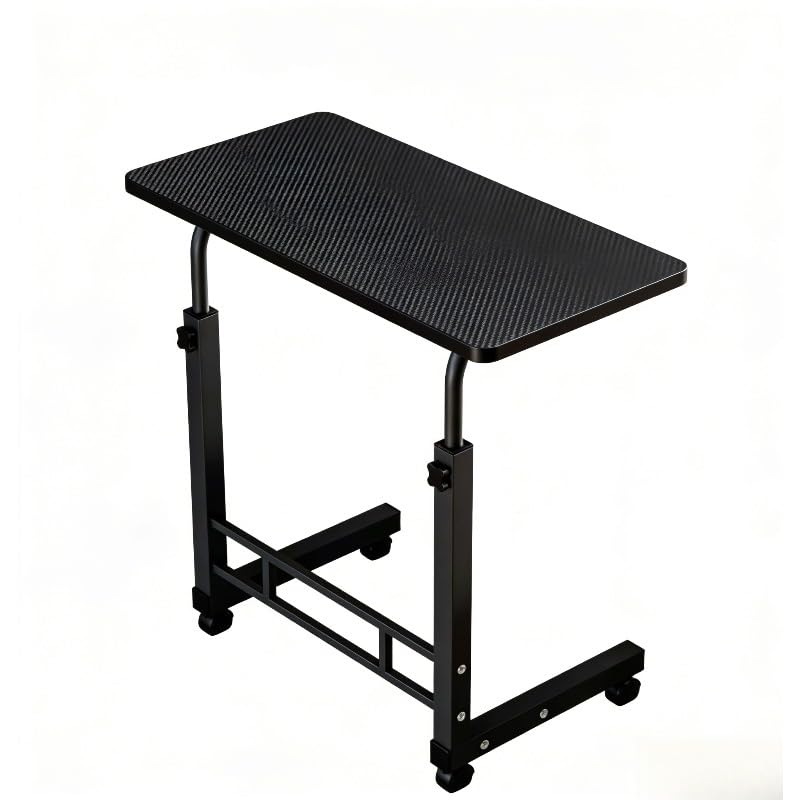 Adjustable Height Mobile Computer Desk with Wheels - Portable Laptop Rolling Cart for Bedside Sofa Dorm Room Locking