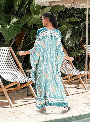 Image of Yanziliu Kaftan Dress for Women,Plus Size Hawaiian Batwing Sleeve Beach Cover Up Summer Swimsuit Dresses