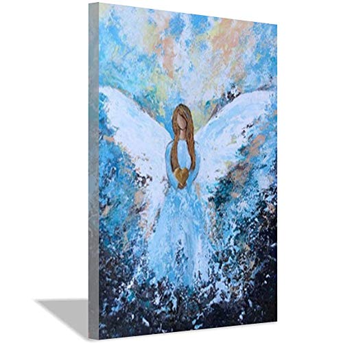 SLLART Original Angel Painting, Angel Painting on Canvas, Guardian Angel Art, Angel Wings Painting, Angel Art, Abstract Angel Painting, Angel Decor Canvas Painting (60x80cm) Frameless