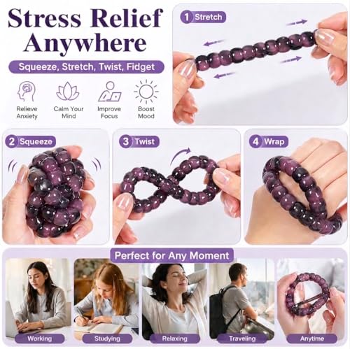 Image of Fidget Bracelet Fidget Adults Anxiety Relief Items Bodhi Beads Jewelry Stretch Sensory Beaded Bracelets for Women Men Christmas Stocking Stuffers