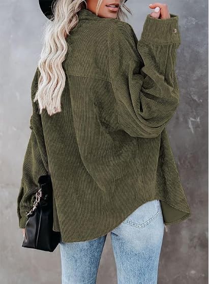 Necooer Womens Corduroy Shirts Button Down Long Sleeve Blouses Boyfriend Tops Oversized Jacket4