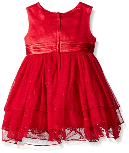 Bonnie Baby Girls' Bonaz Dress with Tiered Hi-Low Mesh Skirt, Red, 24 Months