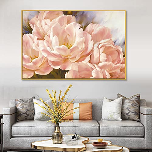 Peinture à l'huile sur toile texturée de pivoine faite main à la brosse