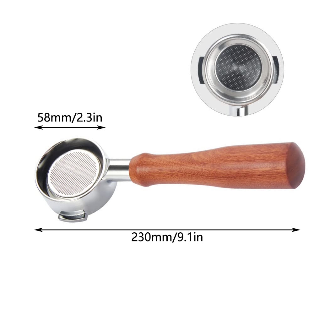 Juego de portafiltro sin fondo de 58 mm, soporte de filtro de café reutilizable, máquina de portafiltro de palisandro compatible con cafeteras E61 con cabezal de preparación Expobar