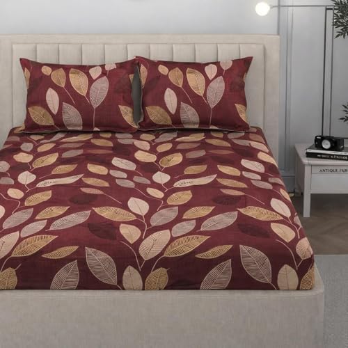 Image of 350 TC Premium Heavy Cotton Feel Elastic Fitted Bedsheet Queen Size with 2 Pillow Covers || Double Bed with All Around Elastic (Brown, Fitted - Double72x72)