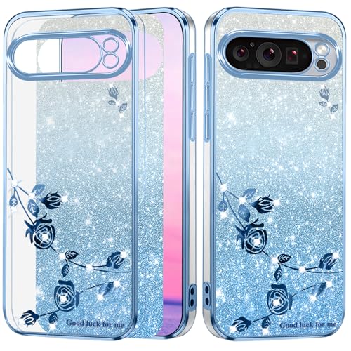 Coque pour Pixel 9 Pro XL résistant aux chocs style paillettes bleu