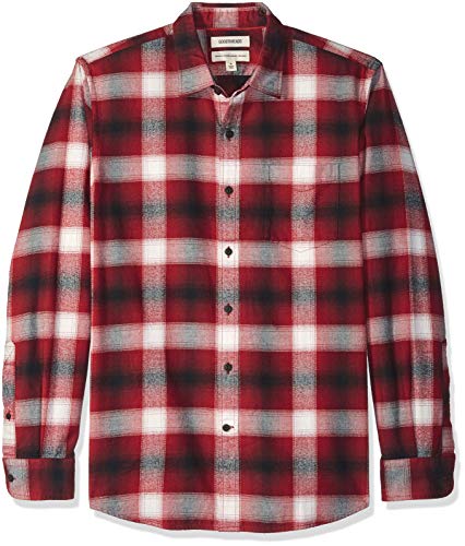 Amazon Brand - Goodthreads Men's Standard-Fit Long-Sleeve Brushed Flannel Shirt, red shadow plaid, Medium Tall