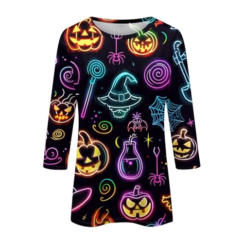 Cute Funny Halloween Shirts for Women Plus Size 3/4 Length Long Sleeve Womens Tops Witch Gothic Renaissance Shirt