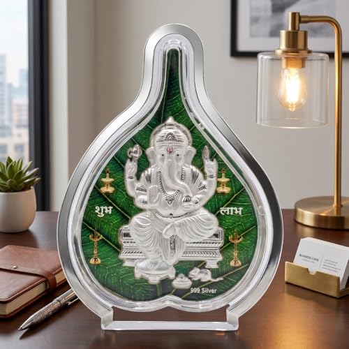 Image of 999 Pure Silver Ganesh Pan Stand | Pooja Pan for Home Temple, Office & Hall Decor | Luxury Spiritual & Corporate Silver Gift | Tabletop (5 inch x 3.75 inch)