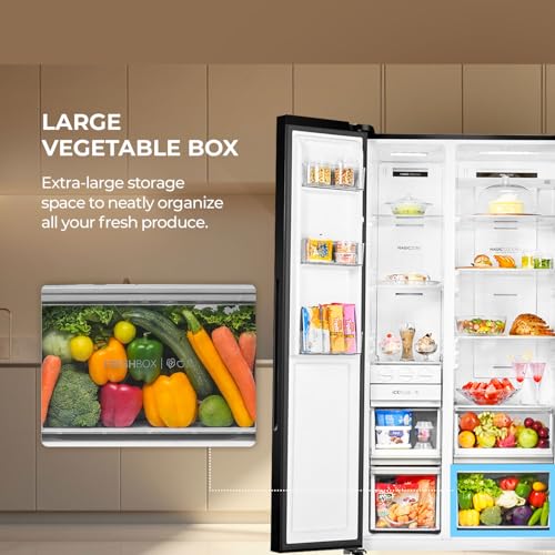 Image of Haier 602L 3Star 2 Door Premium Glass Side by Side Frost Free Refrigerator|100% Convertible|Wi-Fi|Expert Inverter Technology|Digital Display Panel|Triple Twist Ice Maker (HRS-682KGU1, Black Glass)
