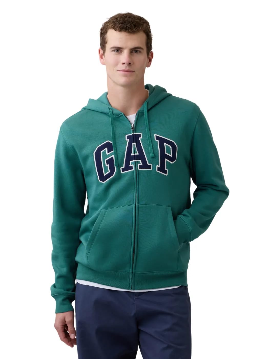 GAP Logo Heritage Hoodie Hooded Full Zip Sweatshirt, Balsam, L