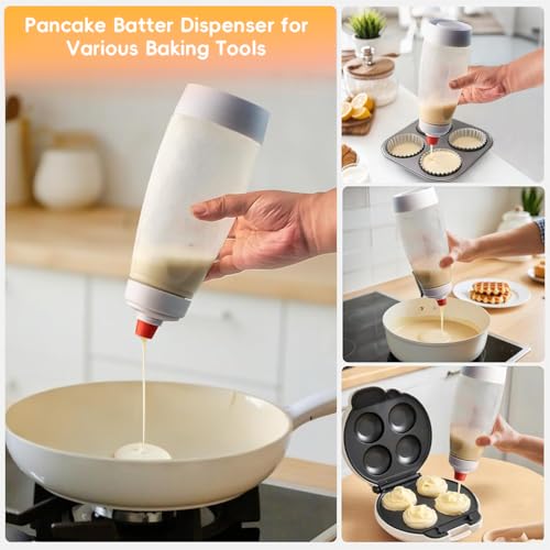 Image of HASTHIP Pancake Batter Dispenser with Blender Balls, Equipped with Silicone Spatula Pancake Mixer Bottle for Cupcakes, Pancakes, and Muffins