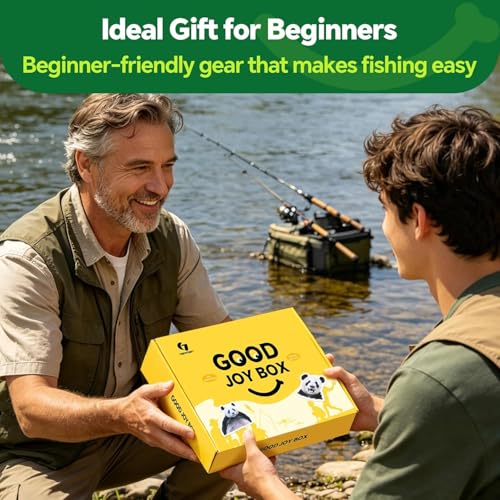 Image of Good Joy Gift Box Fishing Kit for Kids /Beginners Age 8-14 | Ready-to-Fish Gift Box with Fishing Lures, Line, Safety Whistle & Outdoor Adventure Accessories for Pond Lake Fishing