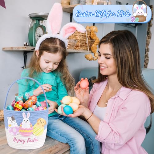 Image of Woven Easter Baskets for Kids,Easter Gifts for Boys and Girls, Bunny Basket with Rabbit Felt Applique,Toy Storage Container Organization for Egg Hunts
