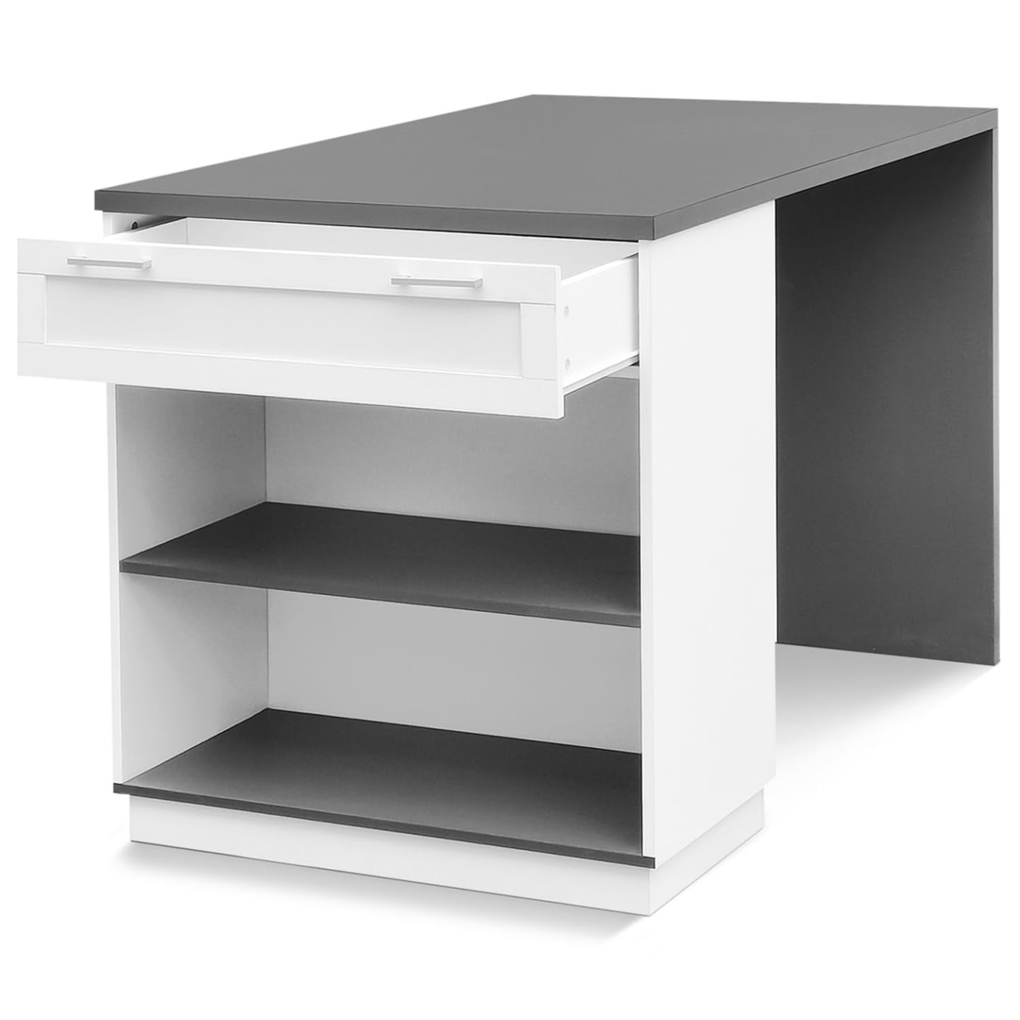 IDMarket - Ilot Central Mange-Debout 4 Personnes VITO 130 cm Blanc et Plateau Gris