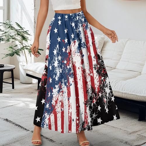 Womens Summer Flowy Swing A-Line Maxi Skirt with Pockets Elastic Waist Long Beach Dress S-XXL3