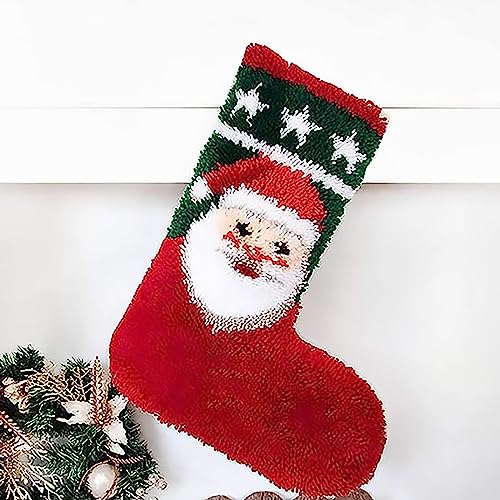 ZFFLYH Christmas Latch Hook Kits for Adults, DIY Embroidery Crafts for Adults Kids Beginners DIY Crochet Yarn Rugs Hooking Craft Kit with Pattern Printed Canvas,Christmas Stockings c
