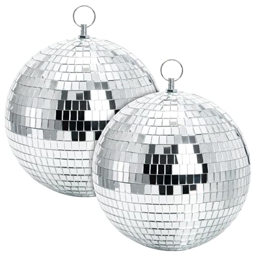 Suwimut 2 Pack Mirror Disco Ball, 18 cm / 7 Inch Cool and Fun Large Silver Hanging Disco Ball with Hanging Ring, Reflects Light, Home Bands Decorations, Party, Wedding, Birthday, New Year Decorations