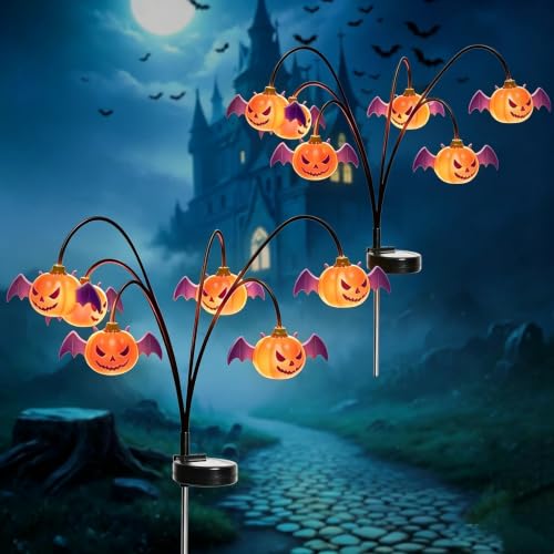 2 Pack Halloween Solar Lights Outdoor, Solar Pumpkin Stake Lights - image 1