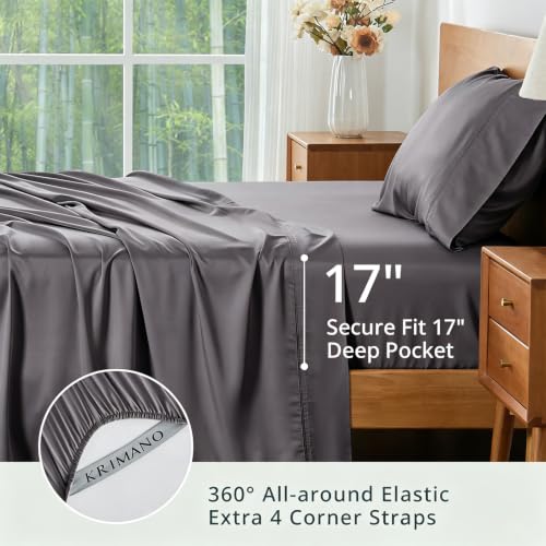 Image of Twin Size Sheet Set, Viscose Bamboo Sheets for Bed Set 3pcs, 100% Viscose Derived from Bamboo, Hotel Luxury Silky & Cooling for Hot Sleepers, Deep Pocket Up to 17 inch, Grey