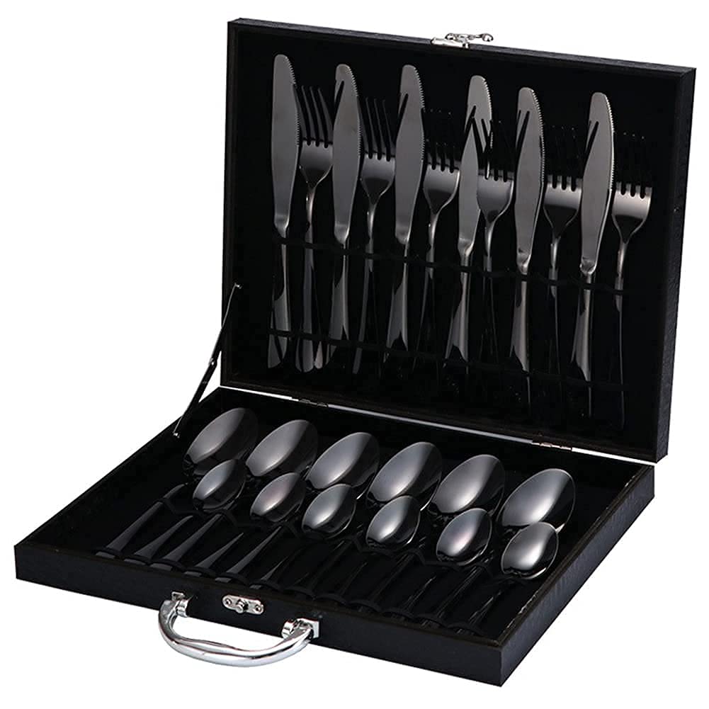 24-teiliges Besteck-Set, Edelstahl-Besteck-Utensilien-Set, hochglanzpoliert, inklusive Messer/Gabel/Löffel/Teelöffel mit tragbarer Organisations-Geschenkbox für Zuhause, Küche, Restaurant (Color :