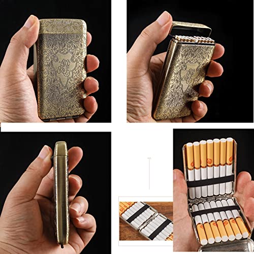 Zingingen Metal Cigarette Case,Vintage Carved Cigarette Storage Case Pouch, 14 Count Pack Cigarette Storage Container，Handmade Portable Shatterproof Case Box Best Gift For Men Women (Color : B) #TOP2