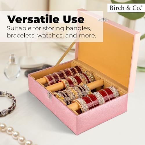 Image of Birch & Co. Bangle Organizer - Bangles Box for Women - Chudi Box for Bridal - Bangle Storage Box for Bride, Durable & Elegant Bangle Holder, Large, Pink,Engineered Wood