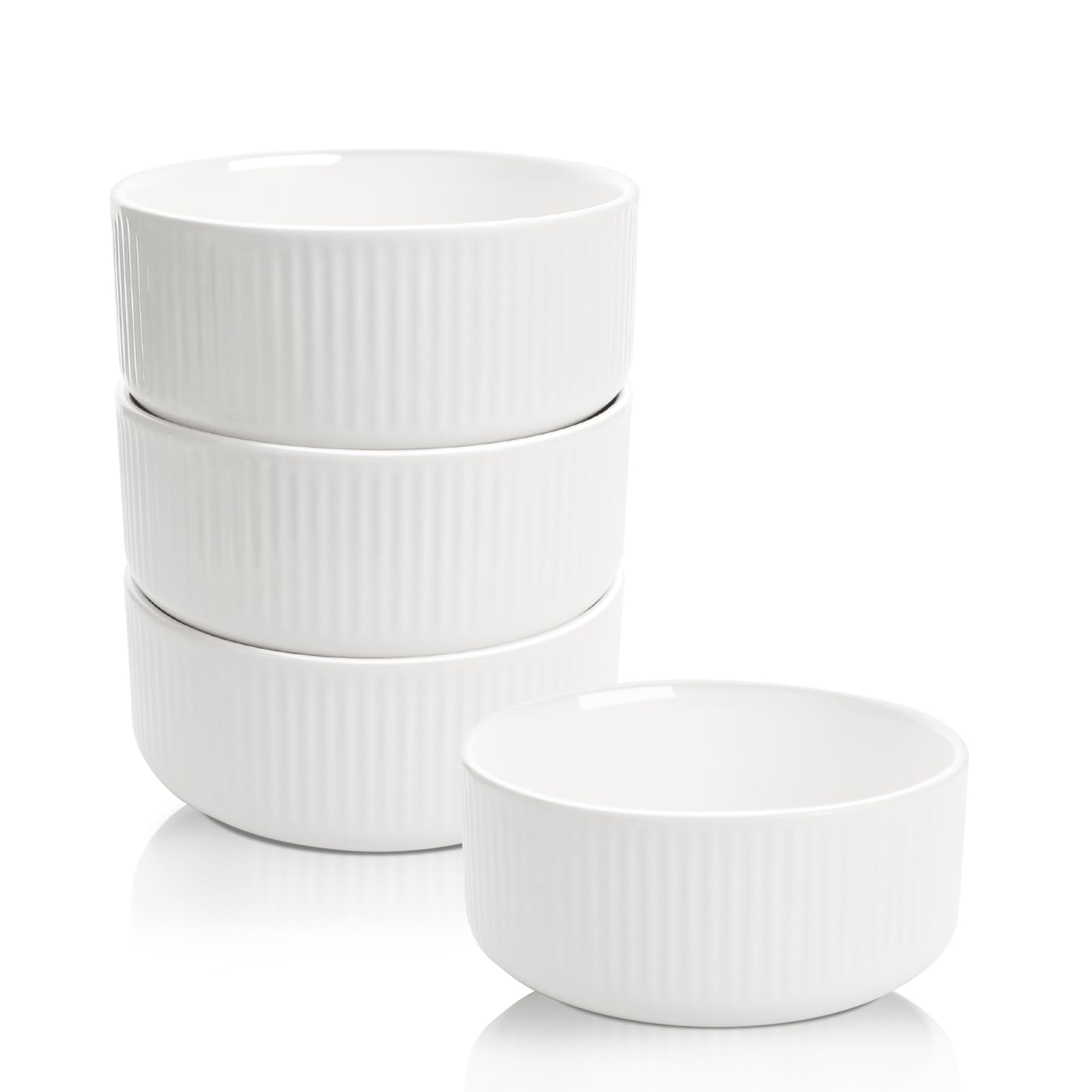 Iceten 4.8-inch Cereal Bowl, 4pcs Ceramic Salad Bowls, 12 oz Pasta Bowls, Serving Bowl for Noodle, Fruit, Dessert, Cereal, Soup (White)