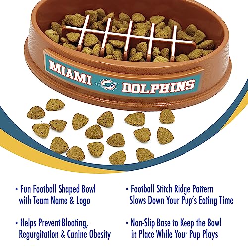 Image of NFL Miami Dolphins Super-Bowl - Slow Feeder Dog Bowl. Football Design Slow Feeding Cat Bowl for Healthy Digestion. Non-Slip Pet Bowl for Large & Small Dogs & Cats