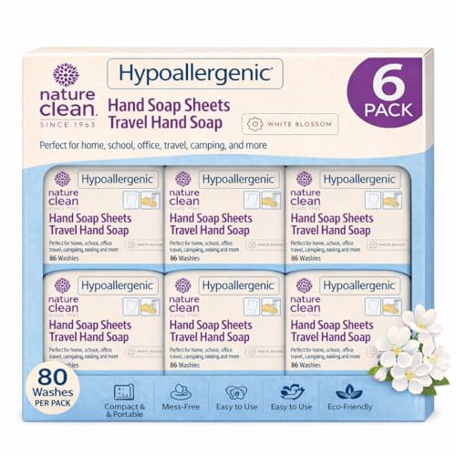 Image of Nature Clean Travel Soap Sheets Non-Toxic Hypoallergenic 80 Units x 6 Pack | Non-Toxic, Hypoallergenic, Biodegradable Paper, Dissolvable Portable, Camping Essentials Refill