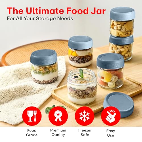Image of Rioware Storage Glass Jar, Set of 6, 350 ml Each, Transparent, BPA Free, Storage Jar, Kitchen Organizer Modular, Multipurpose Cookies Jar,Blue