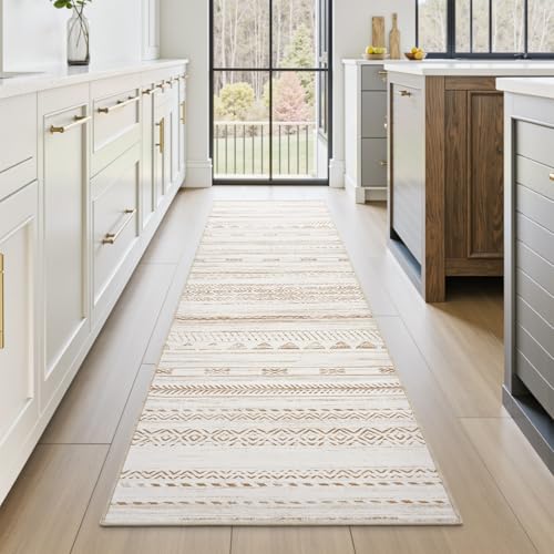 2x10 Runner Rug Machine Washable Non Slip Area Rug Distressed Neutral Moroccan Boho Rug Ultra Soft Floor Runners for Hallways for Entryway Laundry Room Kitchen, Brown