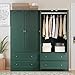 ORRD Fluted Freestanding Armoire Wardrobe Closet with 2 Doors and 2 Storage Drawers, Large Capacity Wardrobe Cabinet, Wooden Closet for Bedroom, Living Room - Green