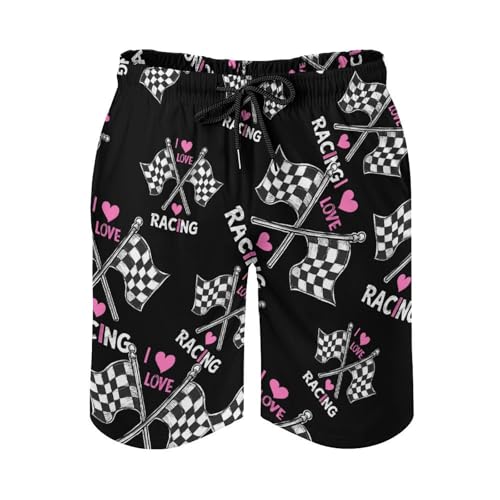 I Love Racing Rally Flags Mens Swim Trunks Quick Dry Board Shorts Beach Swimwear Bathing Suits2