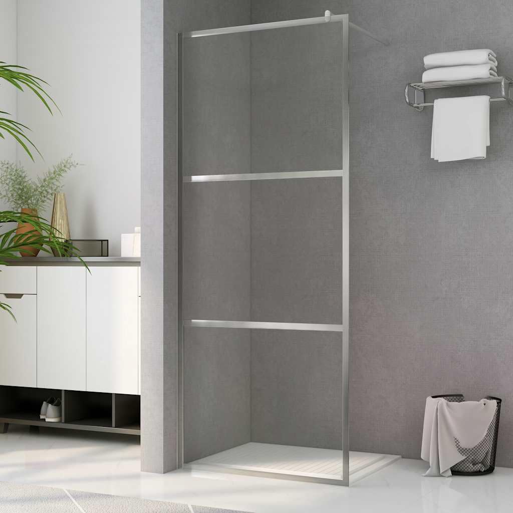 Mampara de ducha de cristal templado transparente, 90 x 195 cm, protección contra salpicaduras de 5 mm con marco de aluminio, perfil ajustable y barra de apoyo, 3 piezas de cristal